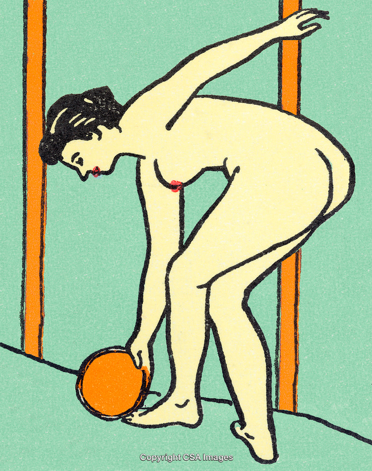 Illustration of a Nude Woman with Ball in Vintage Style