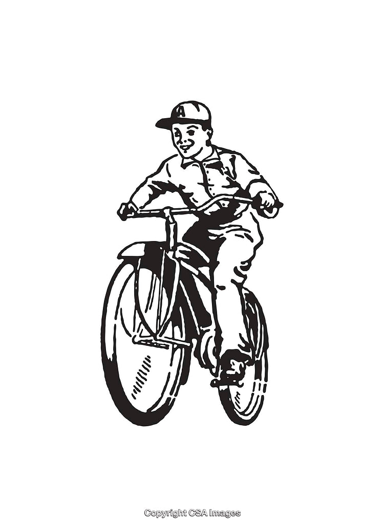 Child Riding a Bicycle Smiling in Line Art Style Illustration