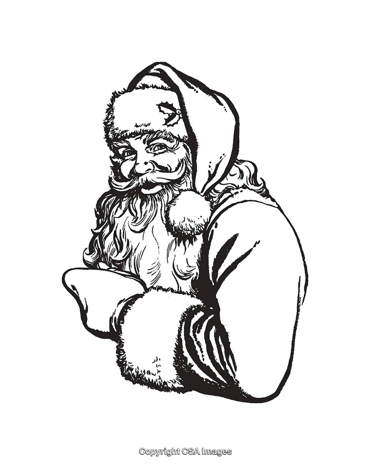 Vintage Black and White Line Art of Santa Claus Illustration