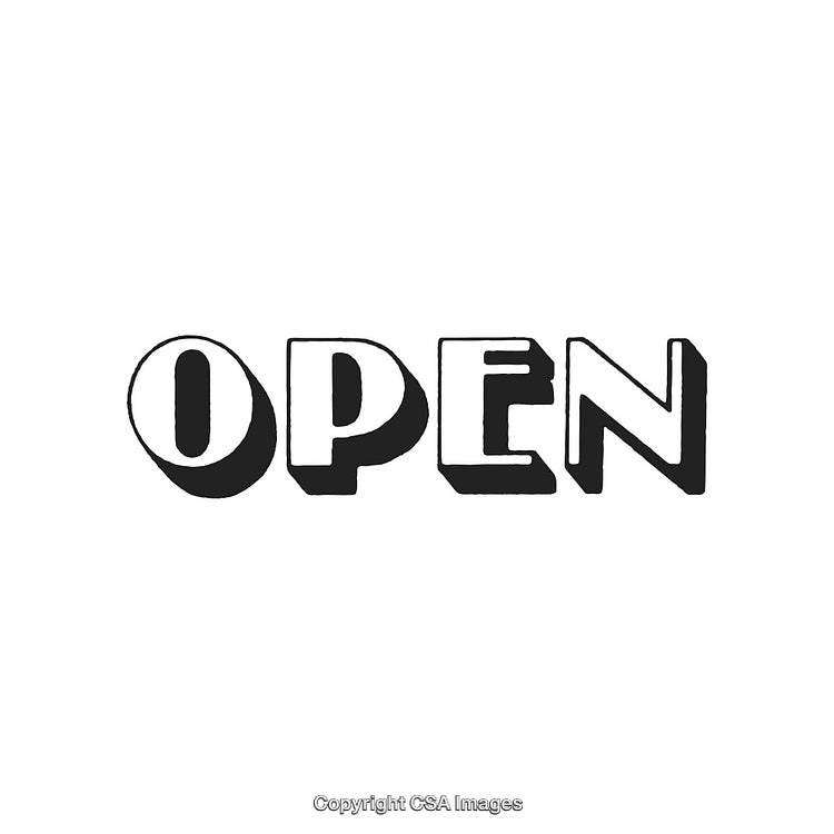 Black and White Bold 'Open' Text in a Vintage Style Design