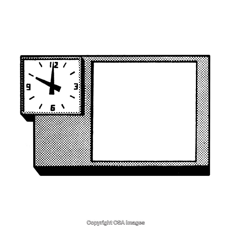 Retro Black and White Graphic Featuring Analog Clock and Framed Borders