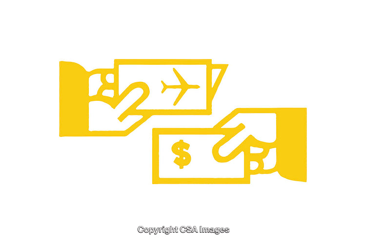 Icon Depicting Ticket Purchase and Payment with Currency Exchange