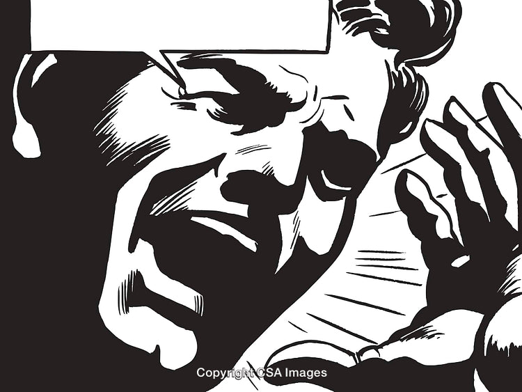 Retro Black and White Illustration of a Man Shouting Dramatically