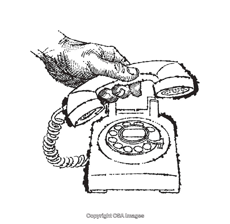 Vintage Line Art of Rotary Telephone with Hand Holding Receiver