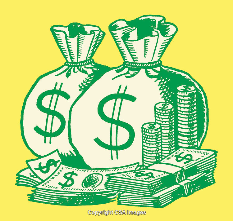 Color Line Art Illustration of Money Bags and Currency Symbols