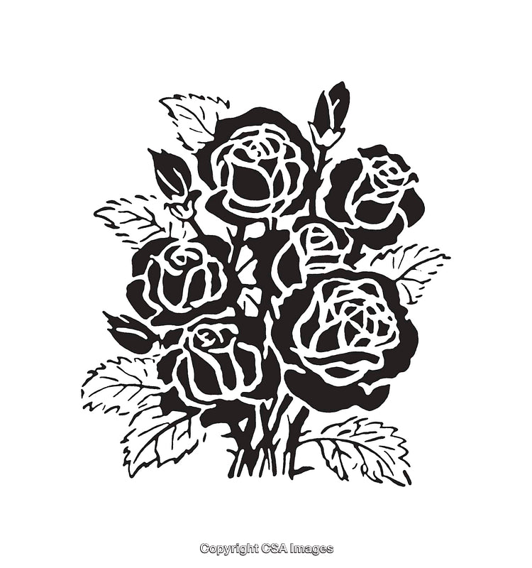 Black and White Line Art Illustration of Roses Bouquet