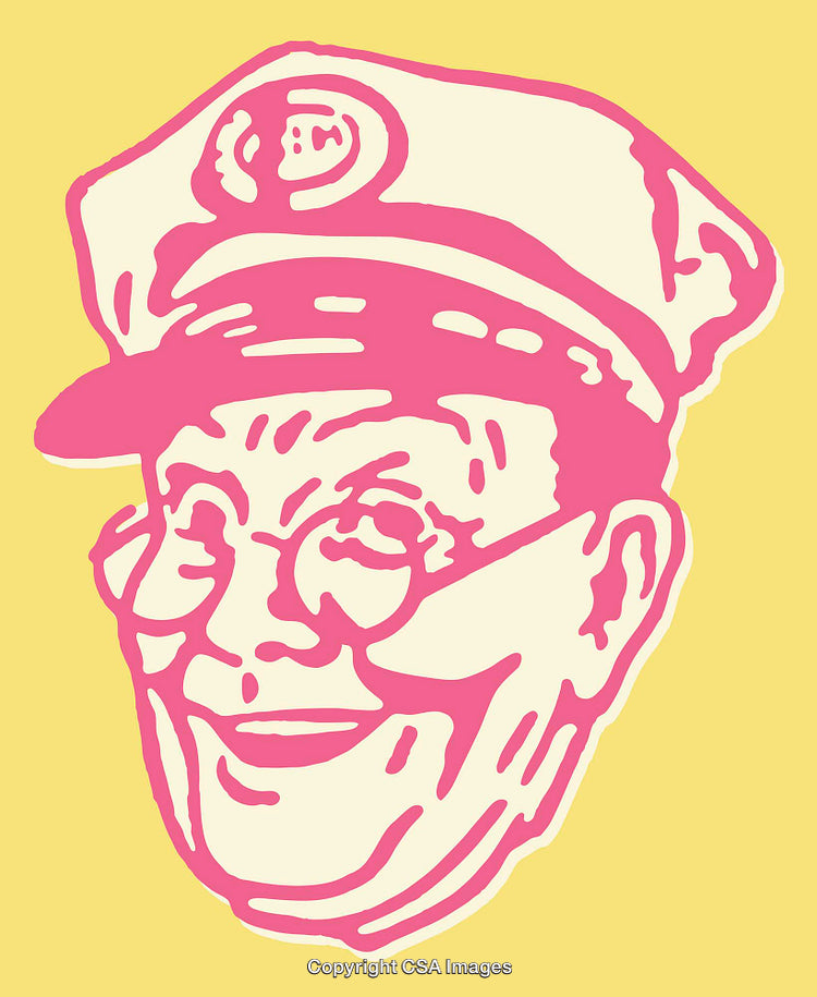 Colorful Retro Line Art of a Smiling Person in a Hat