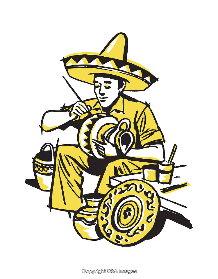 Traditional Artisan Painting a Decorative Tray Wearing a Sombrero Hat