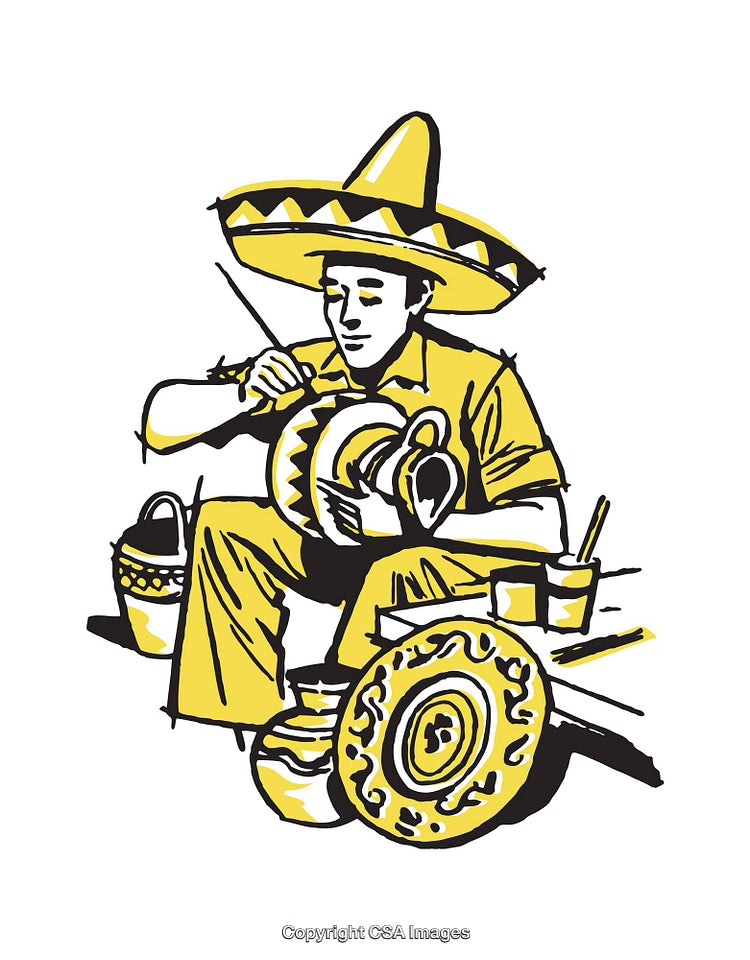 Traditional Artisan Painting a Decorative Tray Wearing a Sombrero Hat