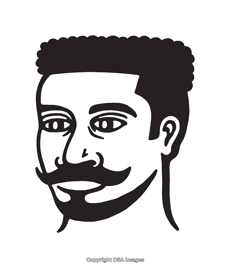 Stylized Black and White Line Art Portrait with Mustache