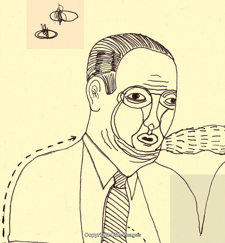 Abstract Portrait of a Man with Surreal Elements and Insects on Beige Background