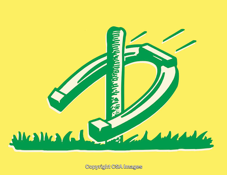Colorful Line Art of Horseshoe in Grass on Yellow Background