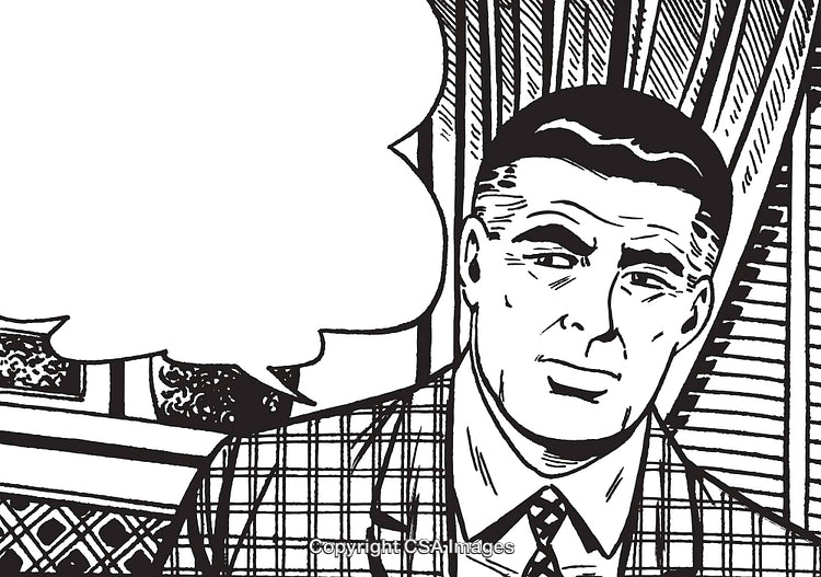 Retro Styled Man in Mid-Century Comic Book Illustration with Speech Bubble