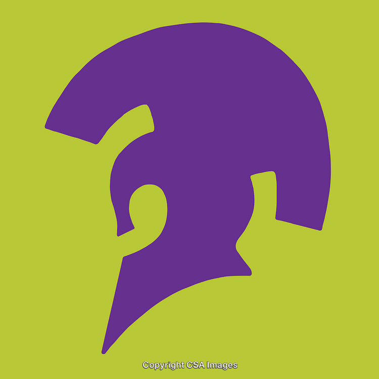 Purple Spartan Helmet Silhouette on Vibrant Lime Green Background
