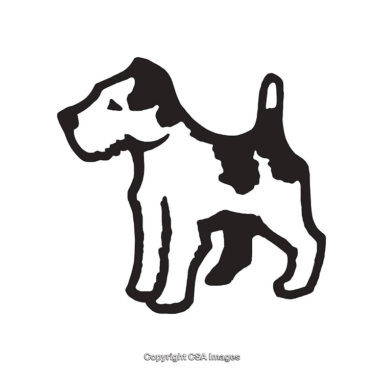Black and White Line Art Illustration of a Stylized Terrier Dog