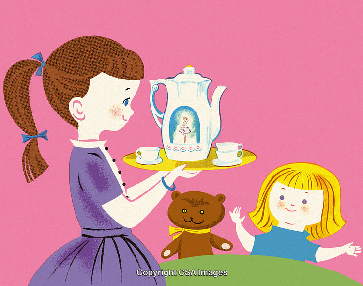 Young Girls Enjoying a Tea Party With Their Toys on a Bright Day