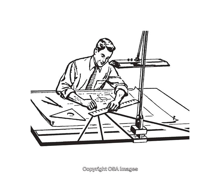 Architect Working on a Technical Drawing With a Ruler and Tools
