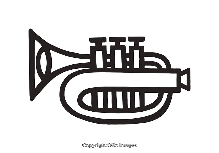 Black and White Line Illustration of a Trumpet Musical Instrument
