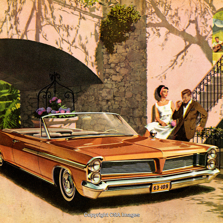 Vintage Illustration of a Classic Car with Stylish Couple by Villa