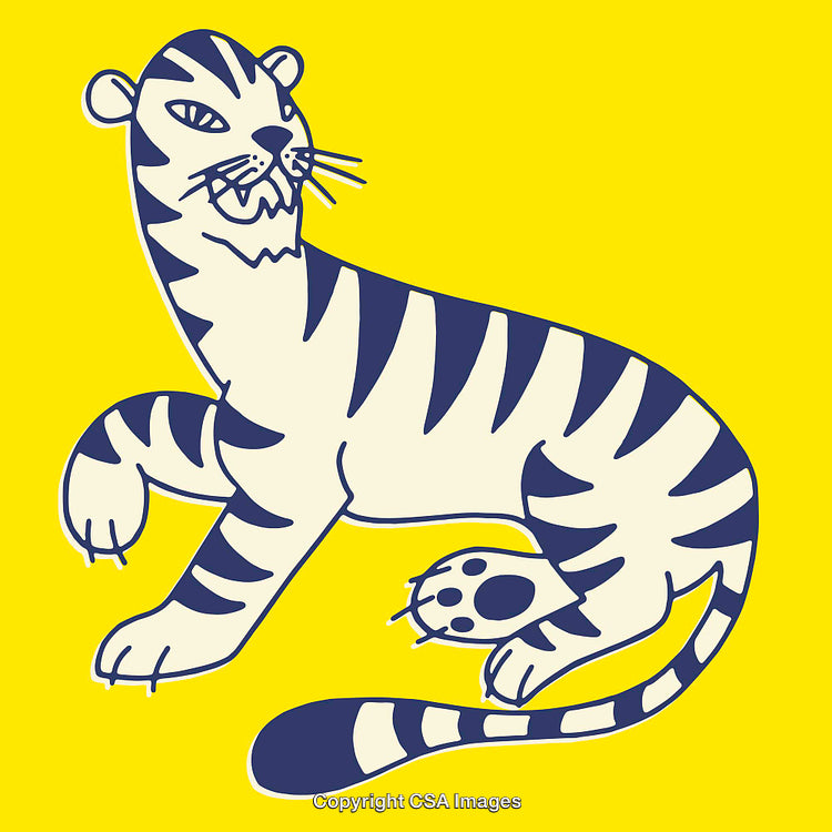 Brightly Colored Modern Tiger Illustration with Yellow Background
