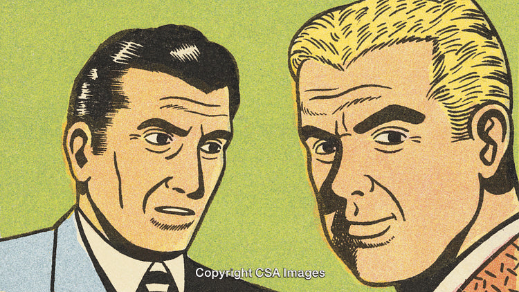 Retro Comic Style Illustration of Two Men on Green Background