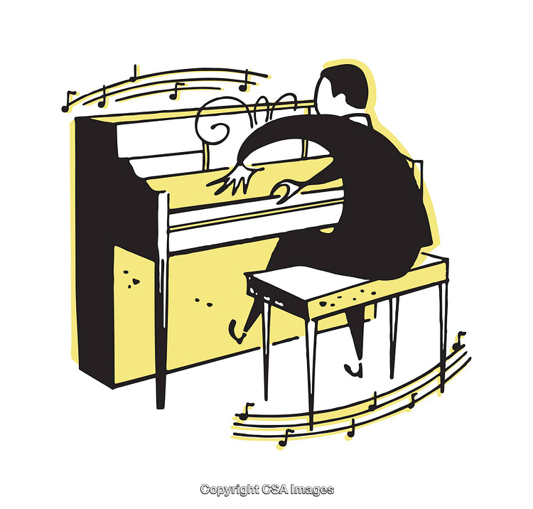 Illustration of a Pianist Playing Music on a Grand Piano