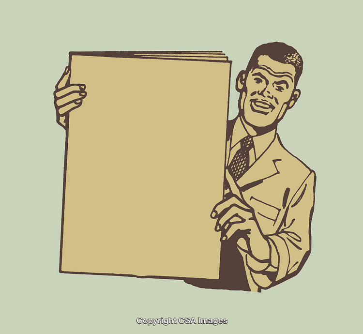 Retro Styled Illustration of a Businessman Holding a Blank Poster Sign