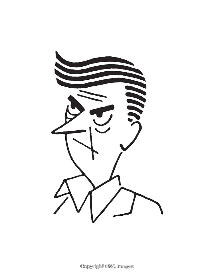 Black And White Line Art Illustration of a Thoughtful Male Character