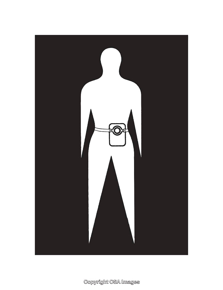 Silhouette Figure with Waist-Positioned Device in Minimalist Black and White Art