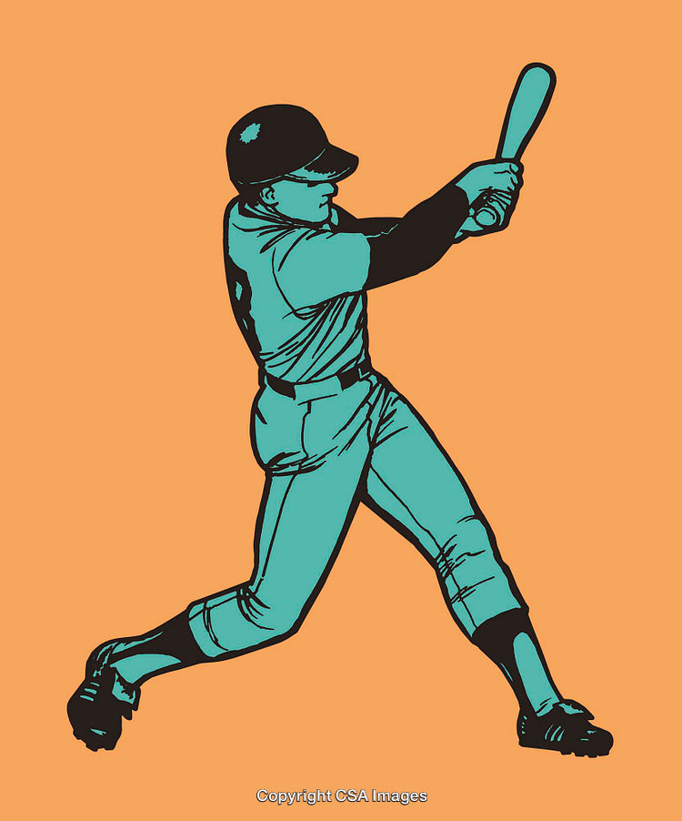 Colorful Line Art of a Baseball Player Swinging a Bat in Action
