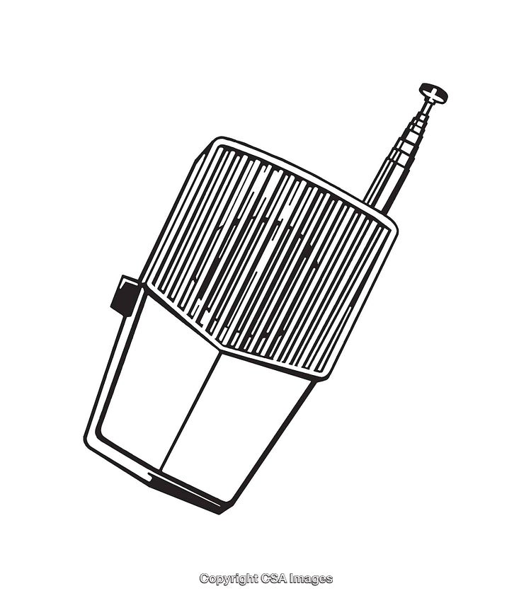 Black and White Illustration of a Retro Electronic Device with Antenna