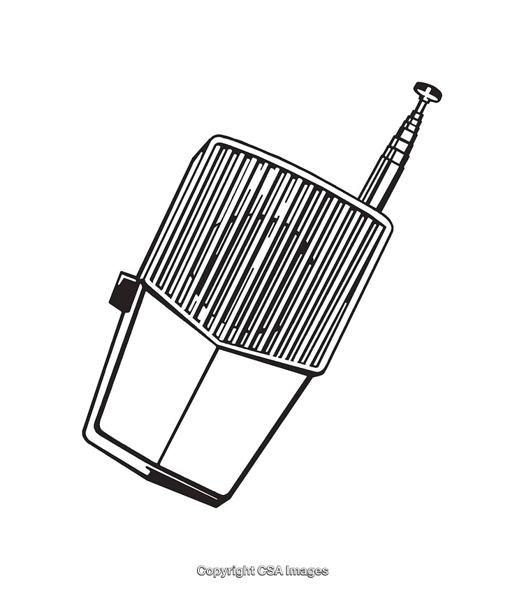 Black and White Illustration of a Retro Electronic Device with Antenna