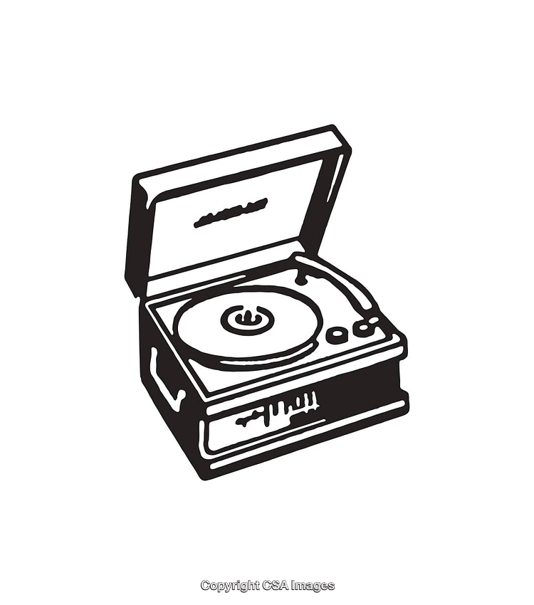 Retro Style Record Player Line Art Illustration in Black and White