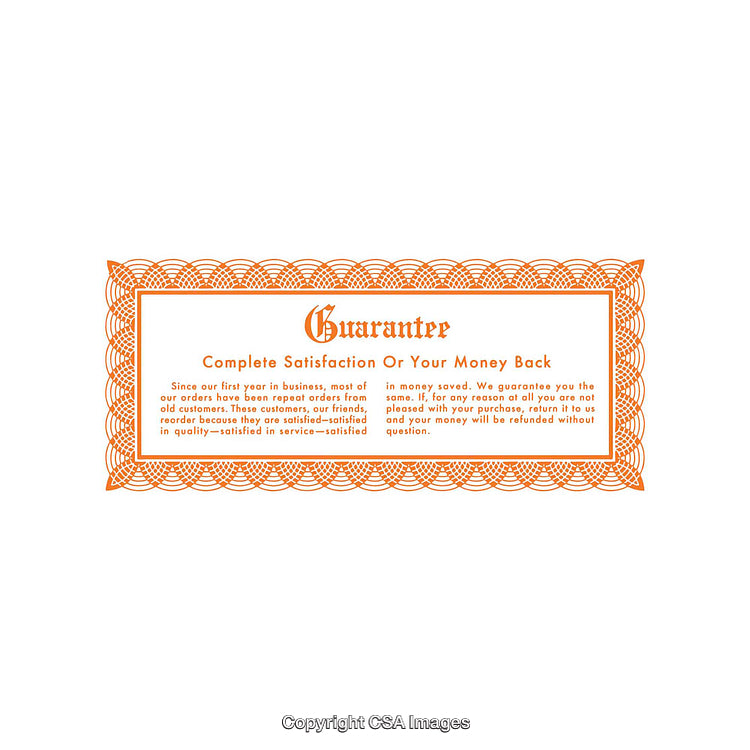 Orange Money Back Guarantee Certificate with Ornate Border Design