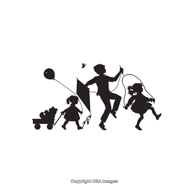 Silhouette of Joyful Children Playing with Toys and Jump Rope Outside