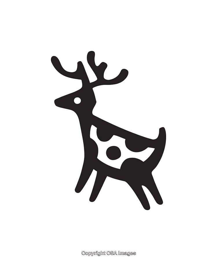 Stylized Black and White Line Art of a Reindeer