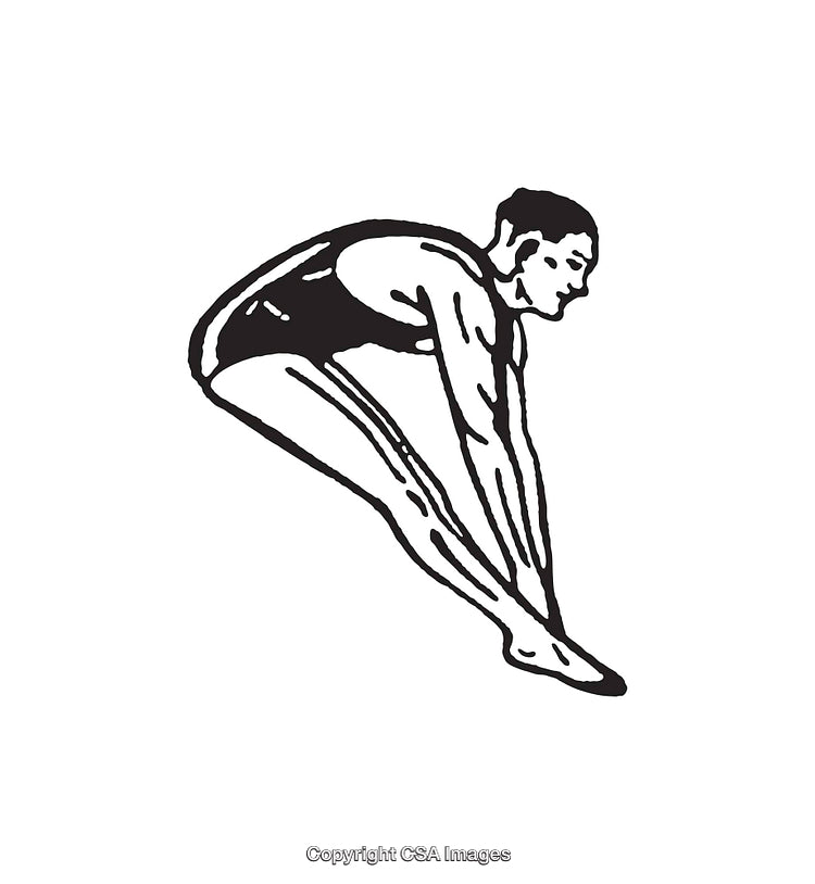 Black and White Line Art Illustration of a Diver in Motion