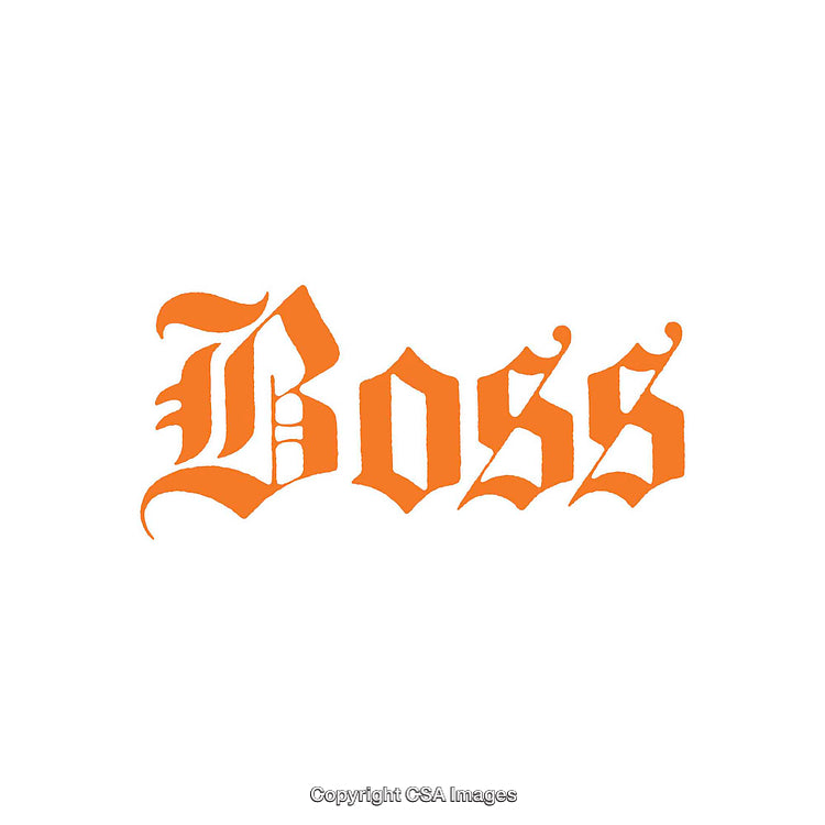 Bold Orange Gothic Style Lettering Depicting 'Boss' on White Background