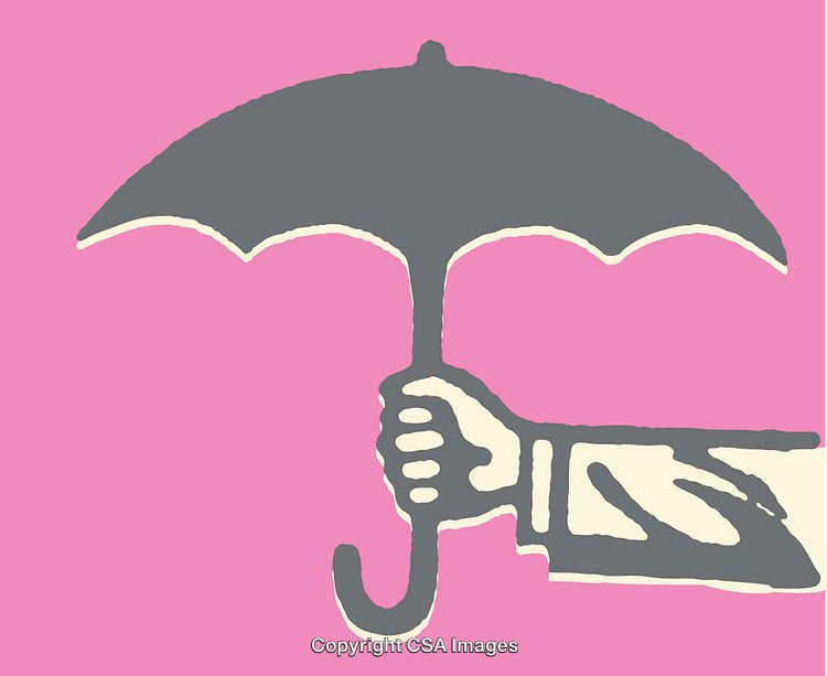 Simple Line Art of a Hand Holding an Open Umbrella