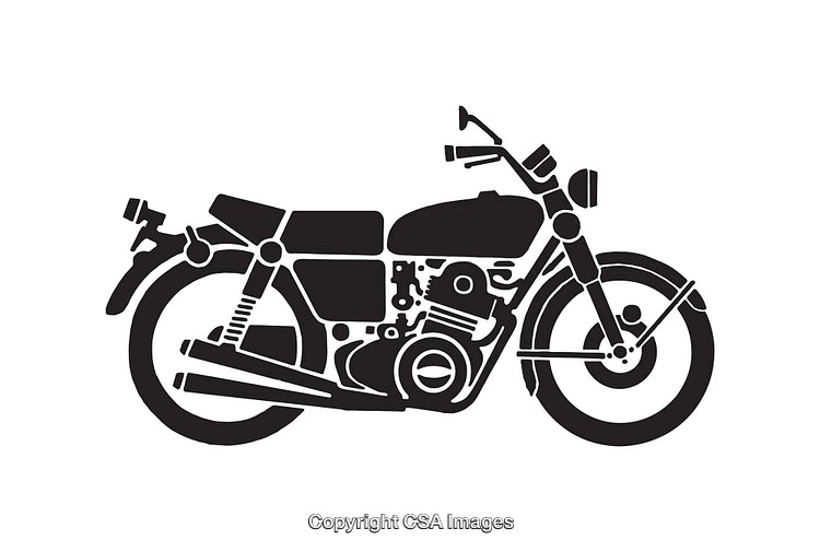 Black and White Line Art of a Classic Motorcycle Silhouette