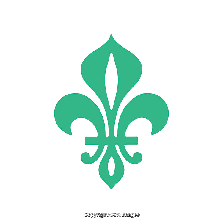 Green Fleur-de-Lis Emblem Symbol on White Background, Decorative Heritage Art