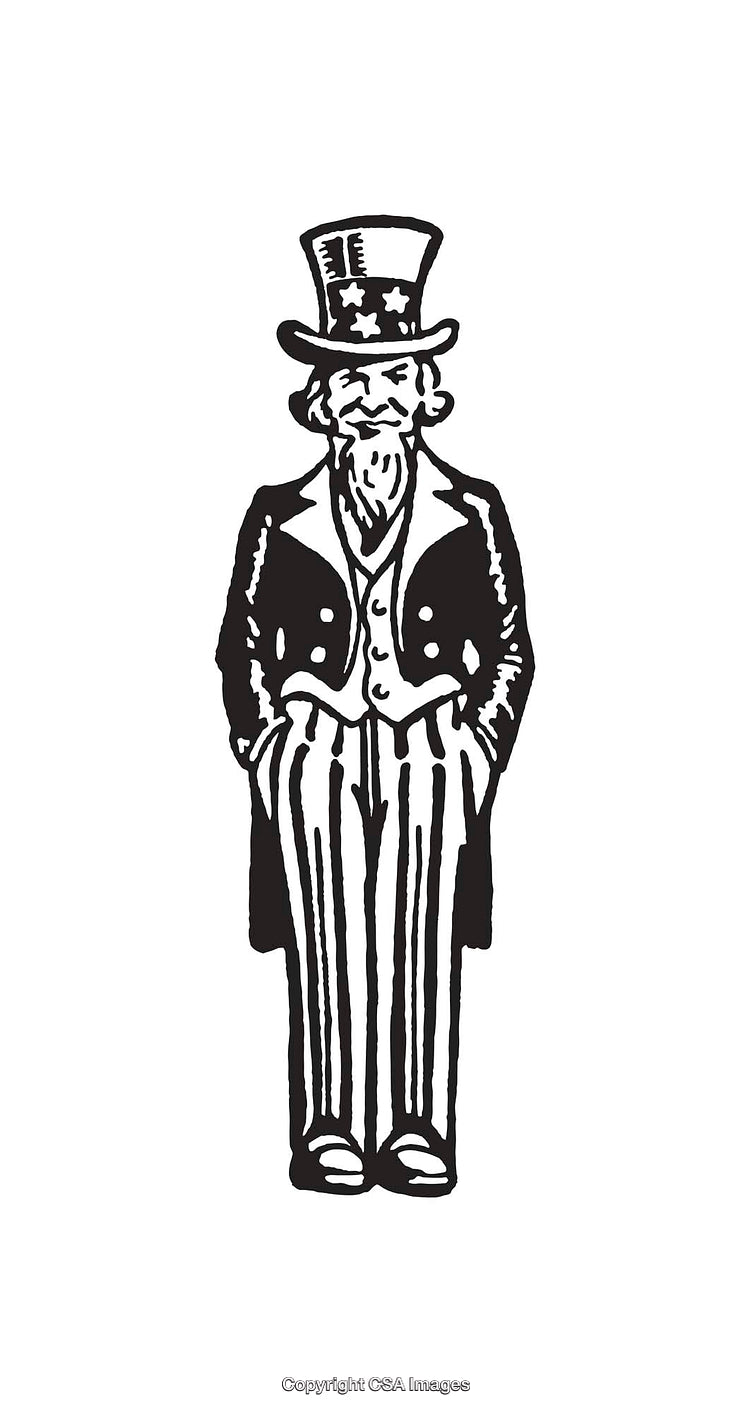 Black and White Vintage Illustration of a Patriotic Historical Figure Art