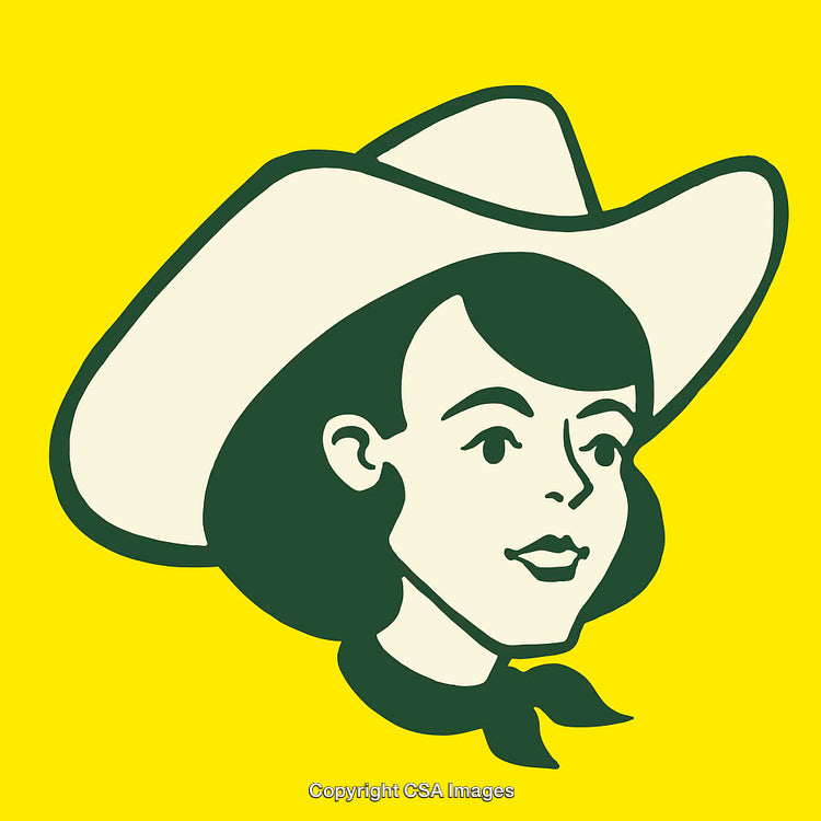 Stylized Illustration of a Cowgirl in Vintage Line Art Style