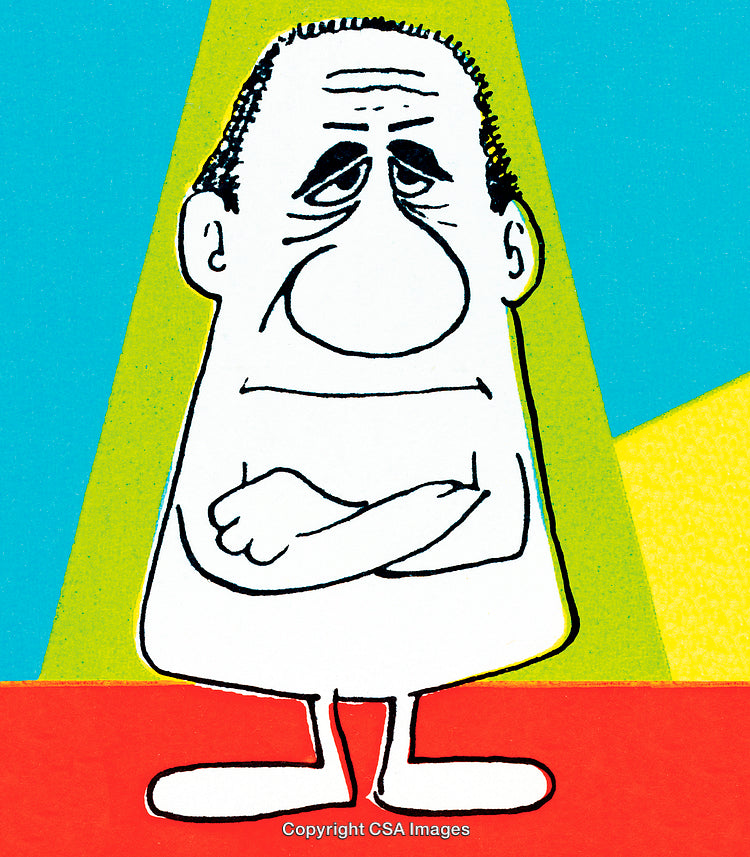 Colorful Cartoon Illustration Featuring a Thoughtful Character in a Minimalist Style