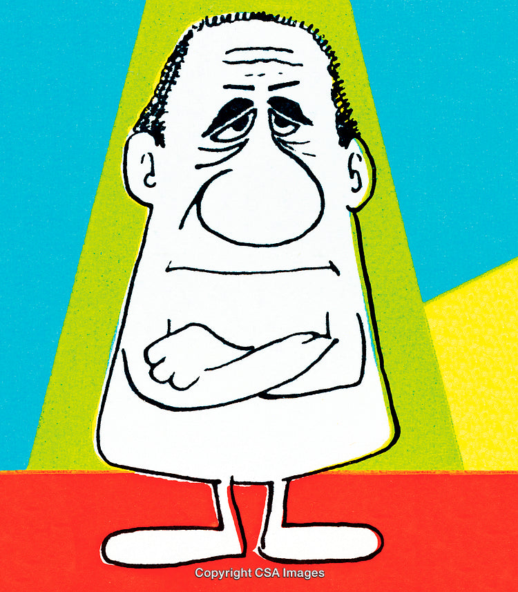 Colorful Cartoon Illustration Featuring a Thoughtful Character in a Minimalist Style