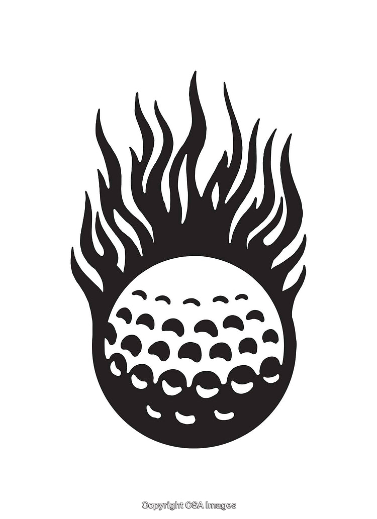 Flaming Golf Ball Line Art Design with Flames