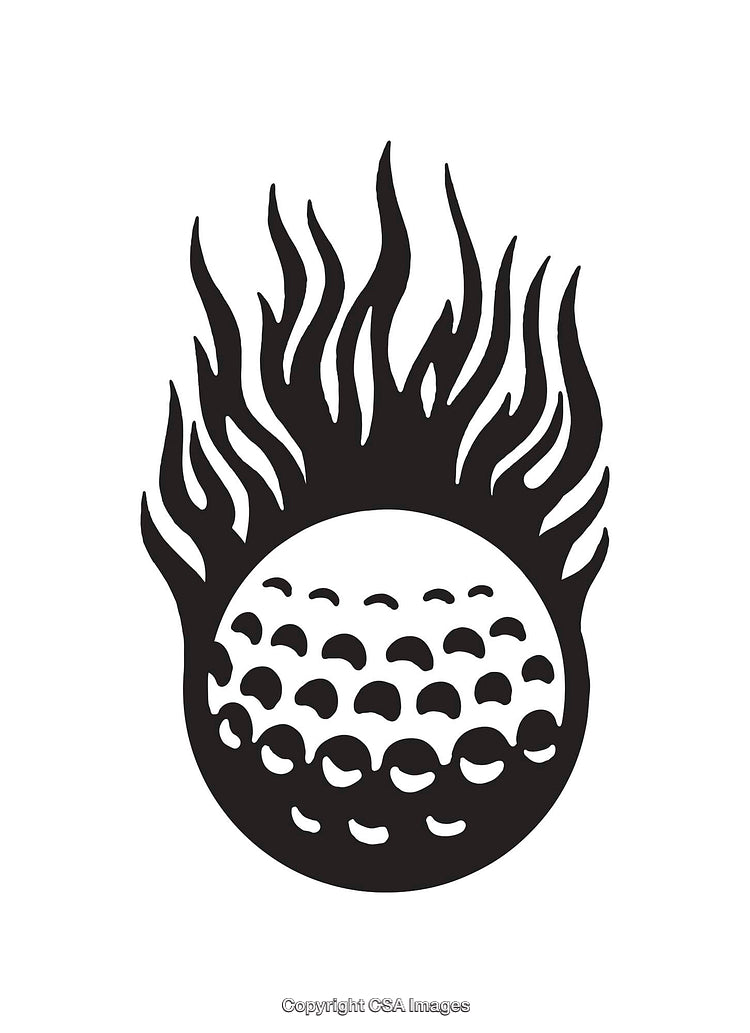 Flaming Golf Ball Line Art Design with Flames