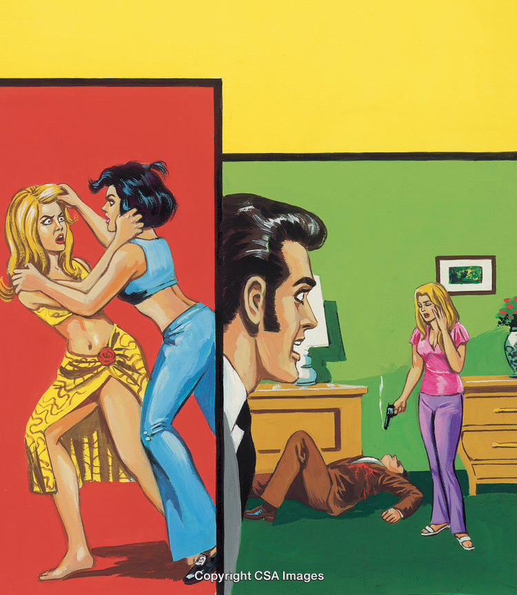 Dramatic Vintage Style Comic Depicting Tense Action and Emotional Confrontation