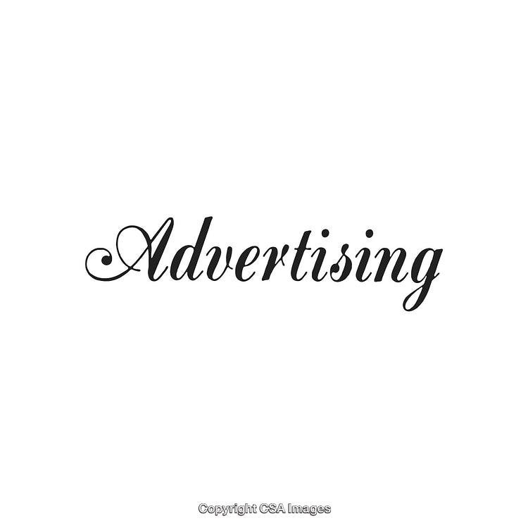 Elegant Black Script Writing Featuring the Word Advertising on White Background