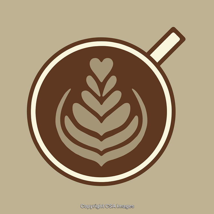 Stylized Coffee Cup Illustration with Latte Art Design in Modern Brown Tones